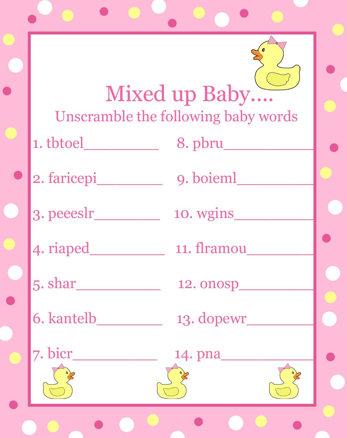 Printable Baby Shower Game