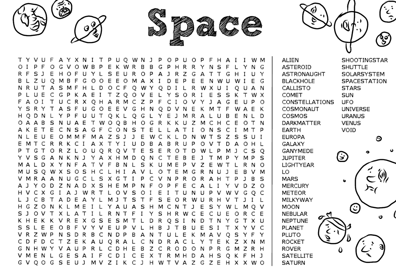 Space Word Search Printable Activity Shelter