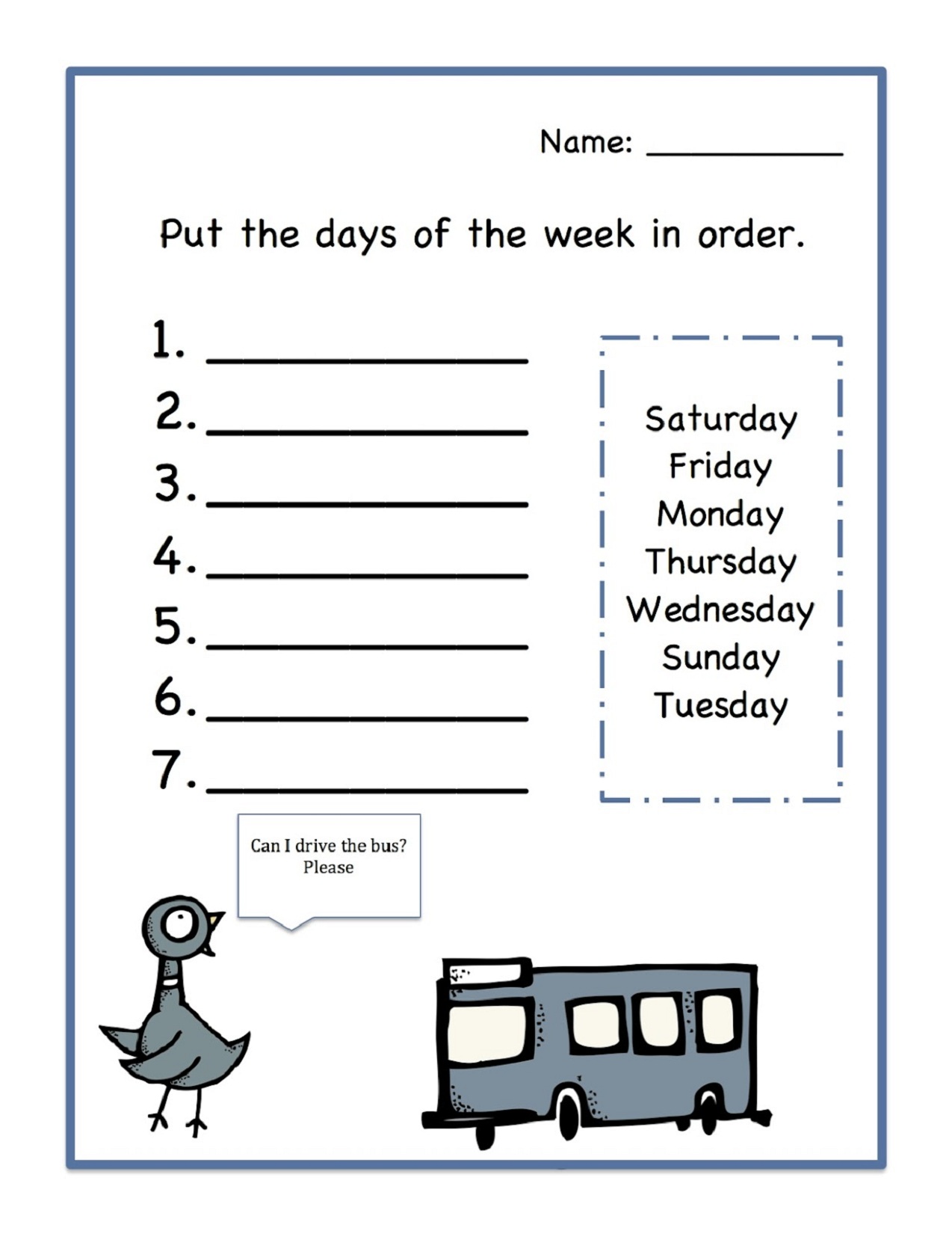 Days Of The Week 1 Worksheet School Worksheets 1st Grade Math Games 