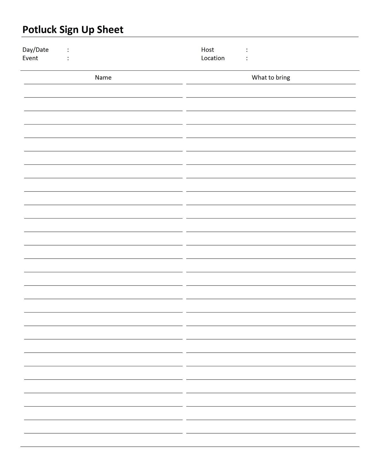 Potluck Sign Up Sheet Printable Printable Form Templates And Letter