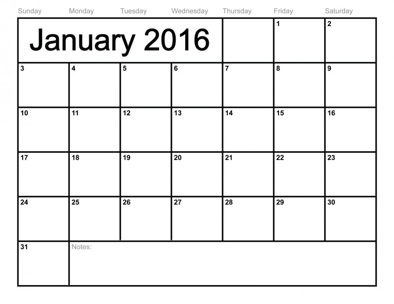 2016 Blank Calendars to Print | Activity Shelter