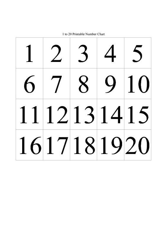 Number Chart 1 20 Free Printable