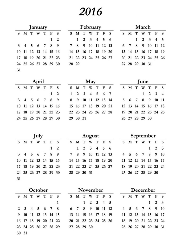 Calendar 2016 to Print | Activity Shelter