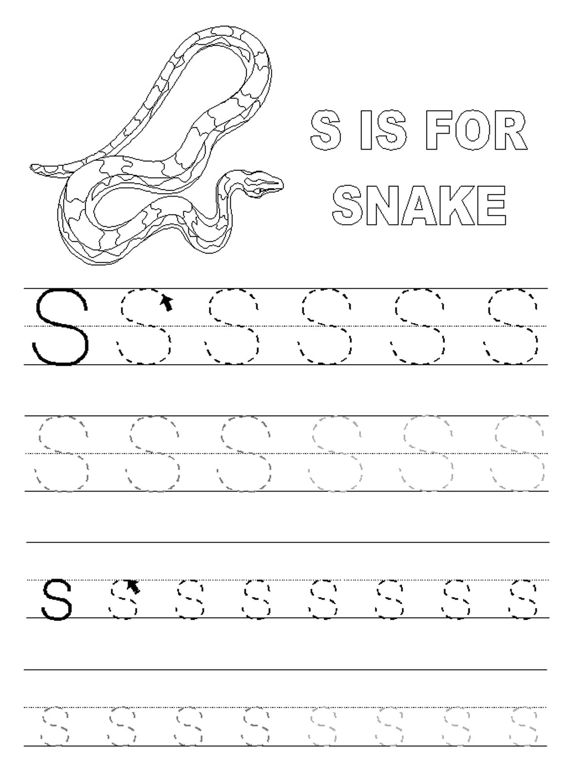 Letter S Worksheet Page For Preschool