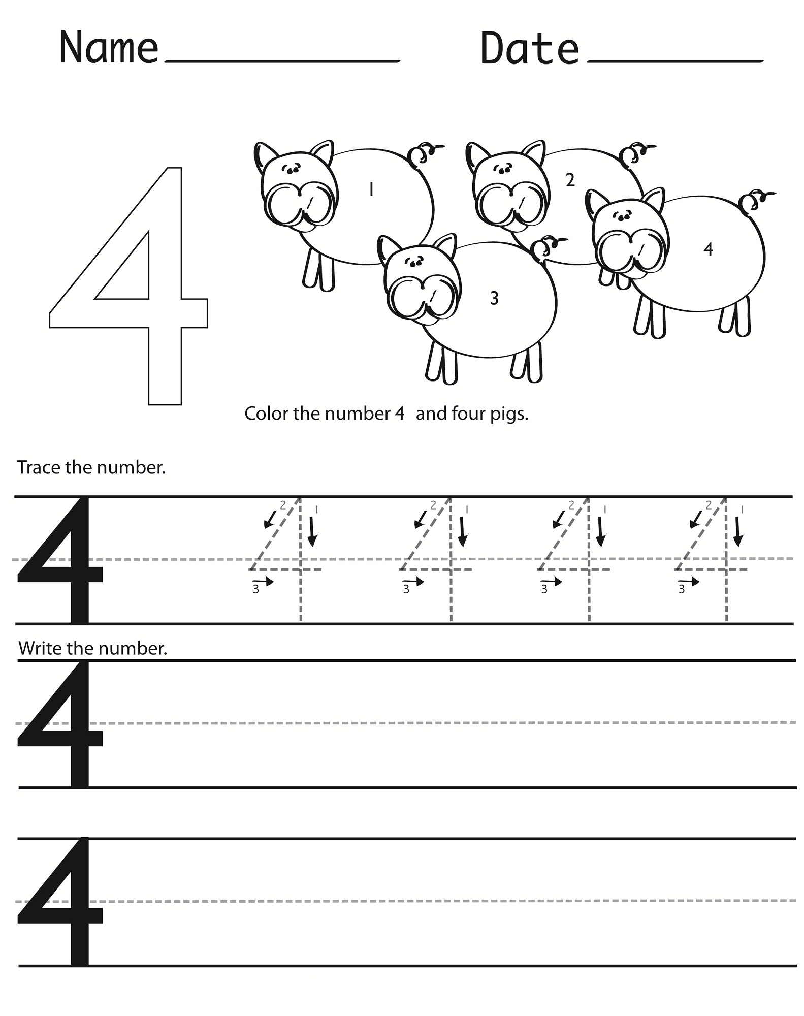 Number 4 Worksheets For Children Activity Shelter