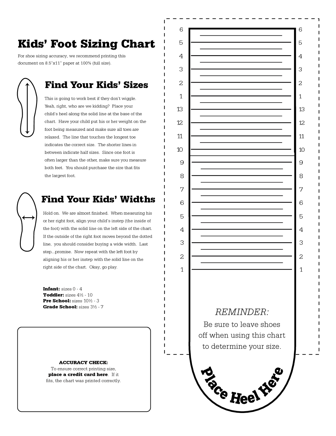 Printable Shoe Size Chart | Activity Shelter