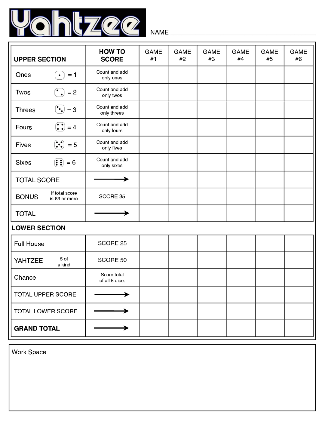 Yahtzee Score Sheets Printable Free