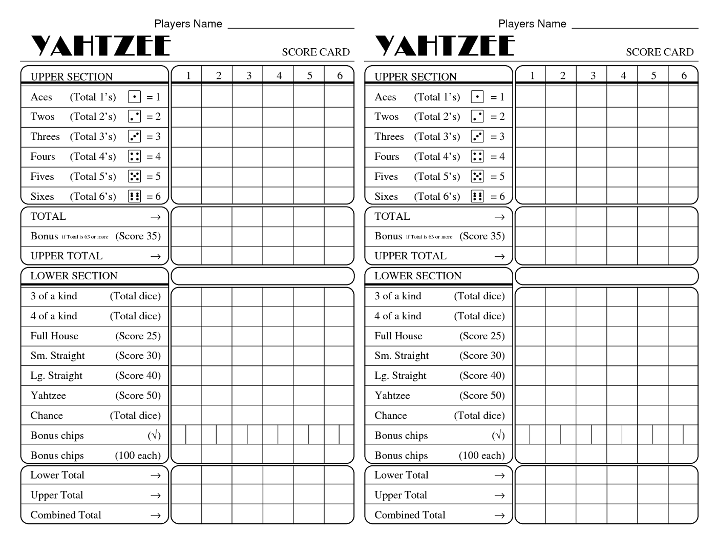 Yahtzee Score Sheets Printable | Activity Shelter