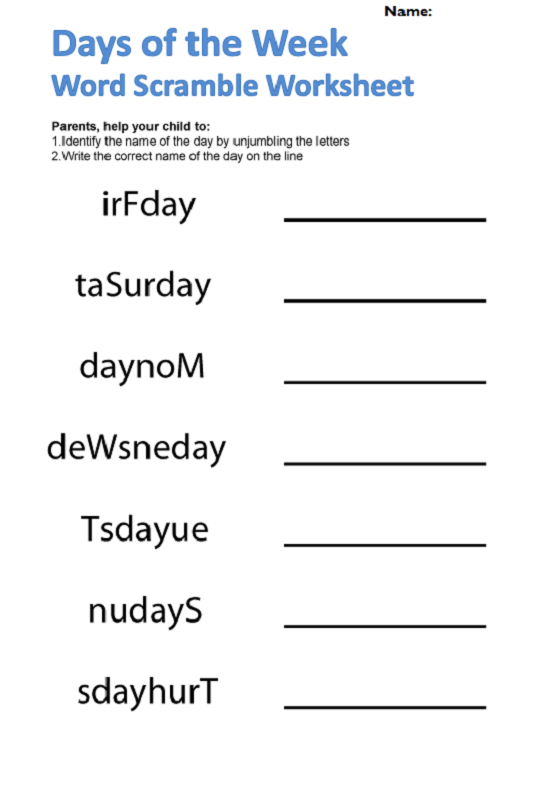 Days Of The Week Esl