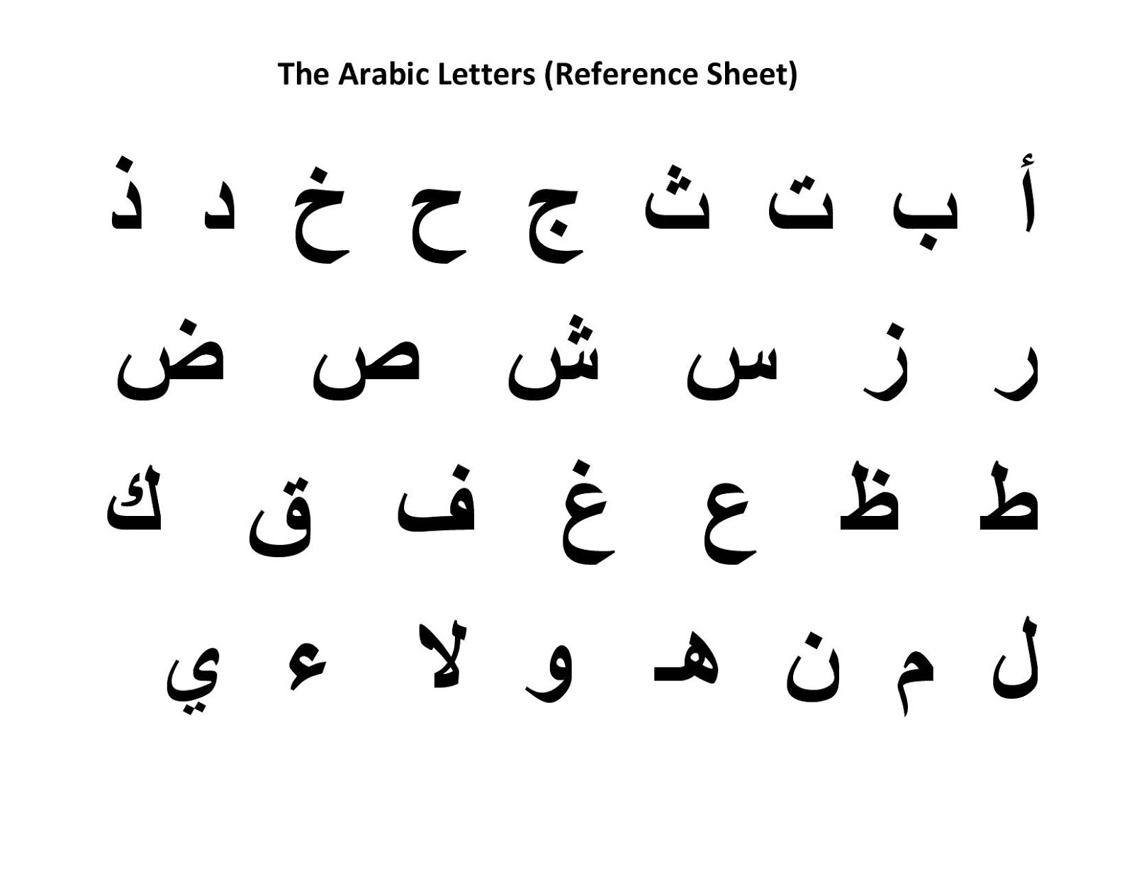 Arabic Alphabet Chart Printable - Printable Word Searches