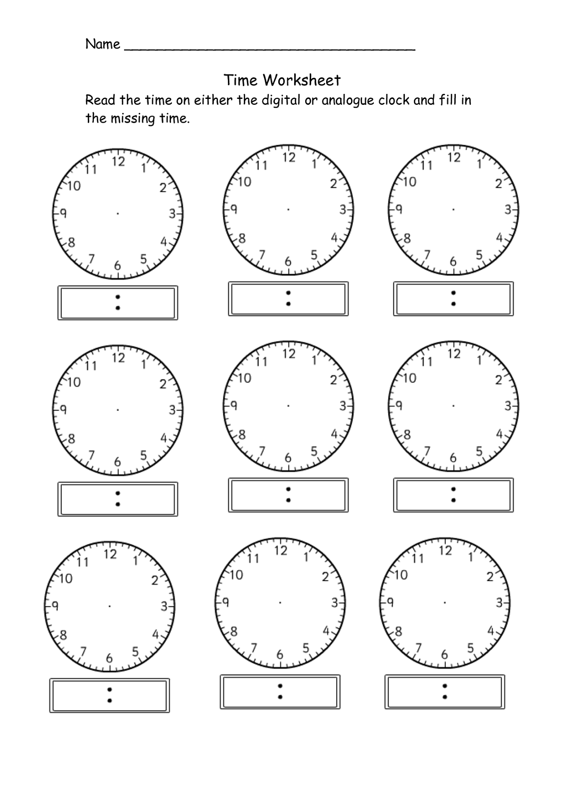 Printable Clock Face With Hands Worksheet