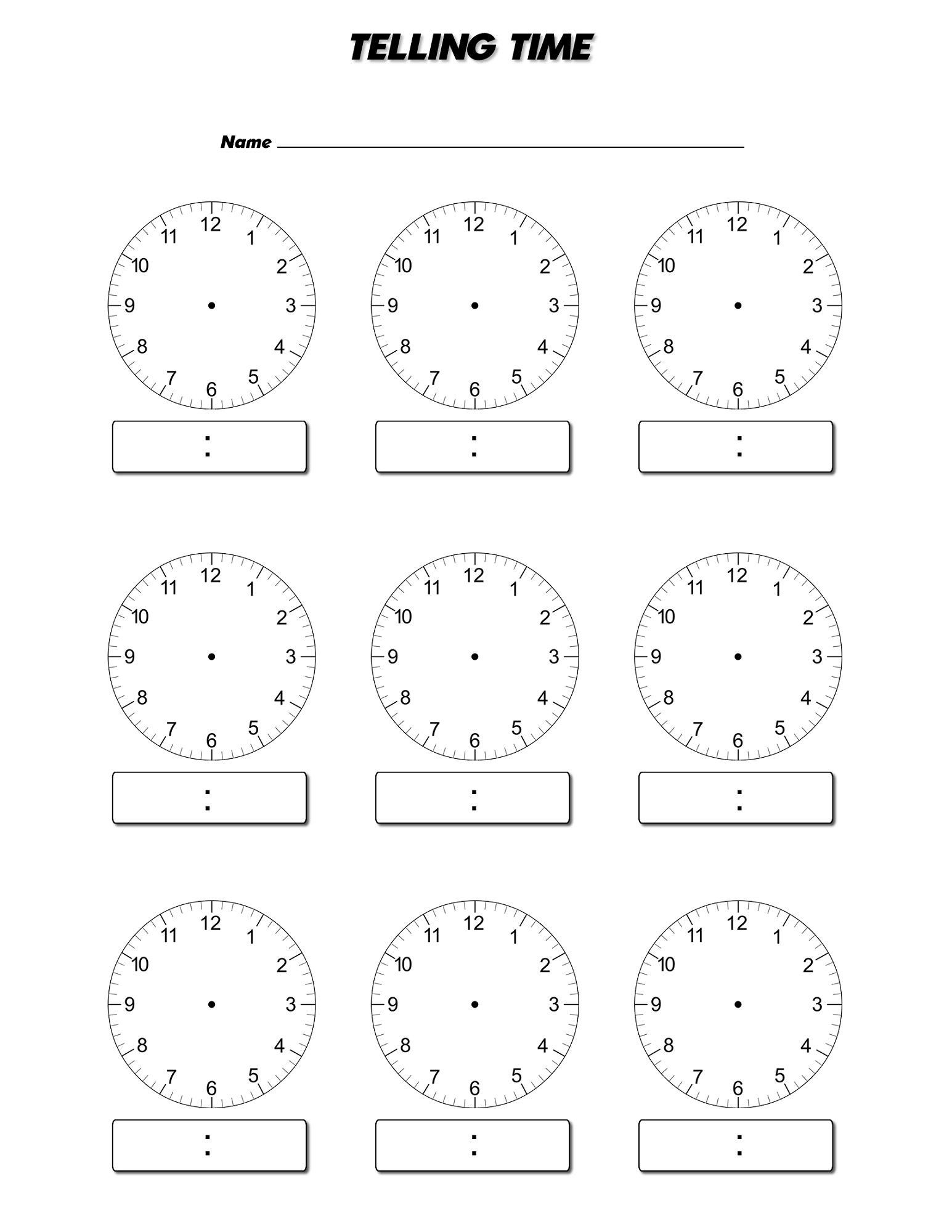 Free Printable Blank Clock Worksheets Printable Word Searches