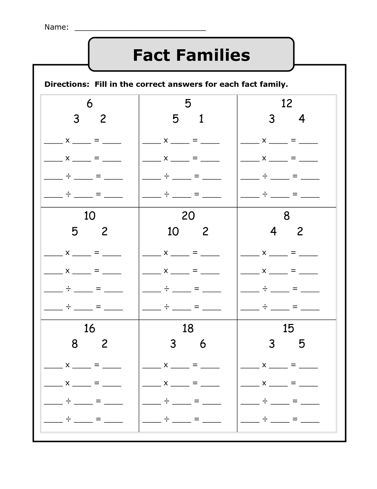 Fact Family Worksheets Printable Activity Shelter