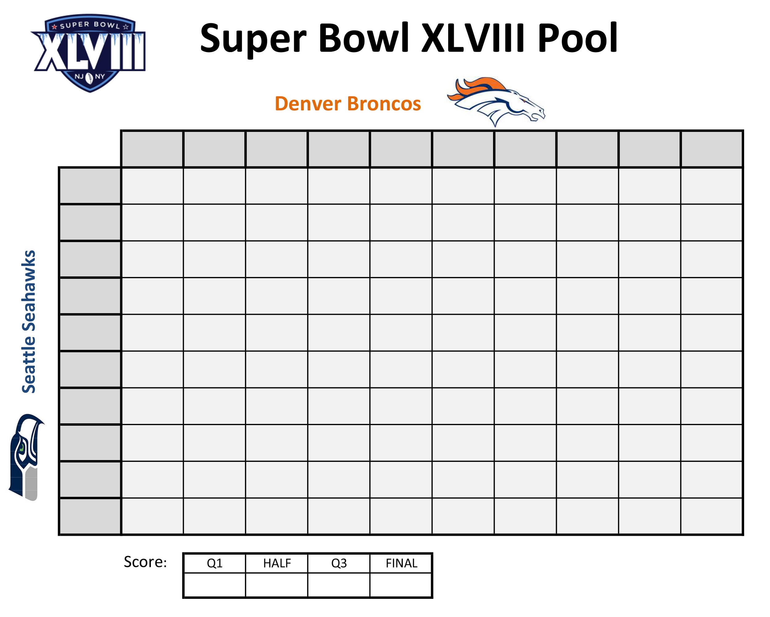 Free Printable Football Squares Template