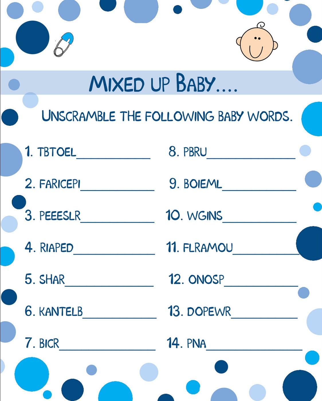 Baby Shower Words Scrambles Printable Activity Shelter