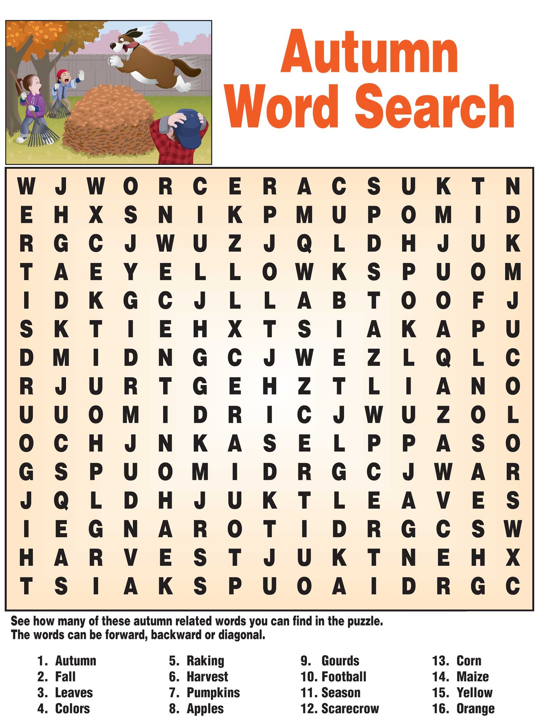 Fall Word Search For Brain Training Activity Shelter