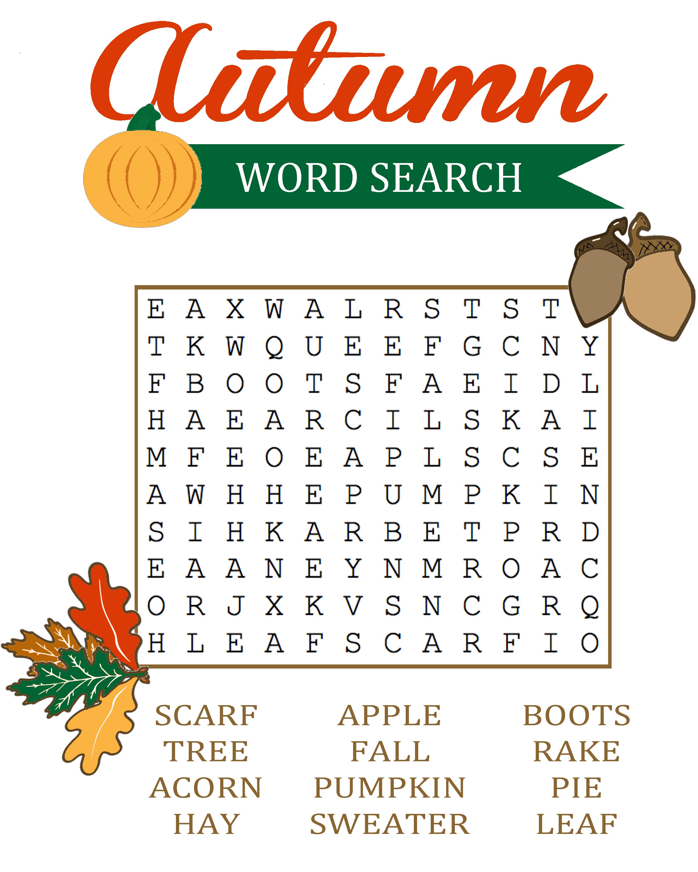 Fall Word Search For Brain Training Activity Shelter