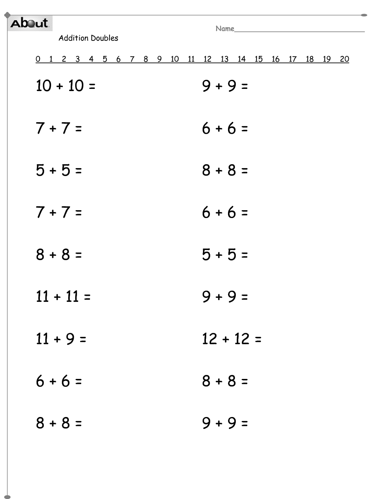 simple math practice sheets