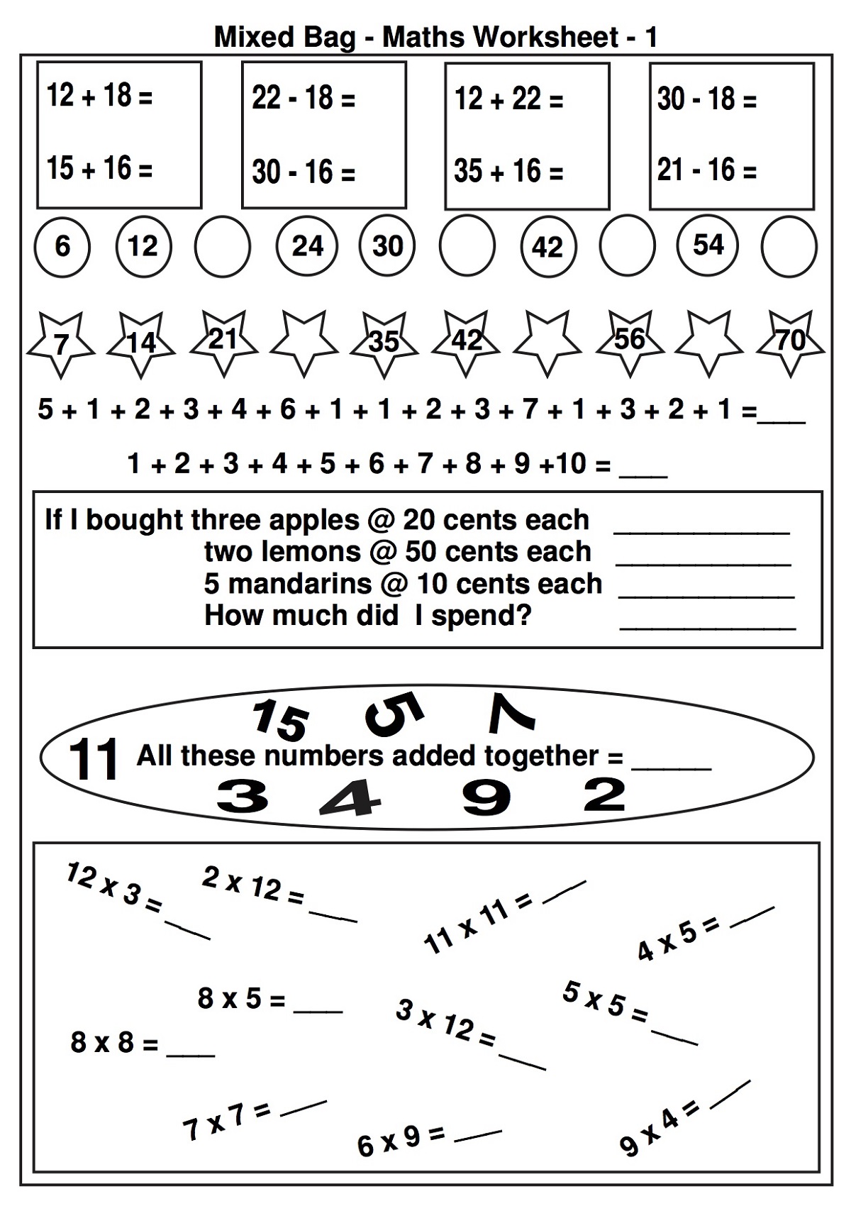 Printable Calculus Worksheets free preschool kindergarten simple math