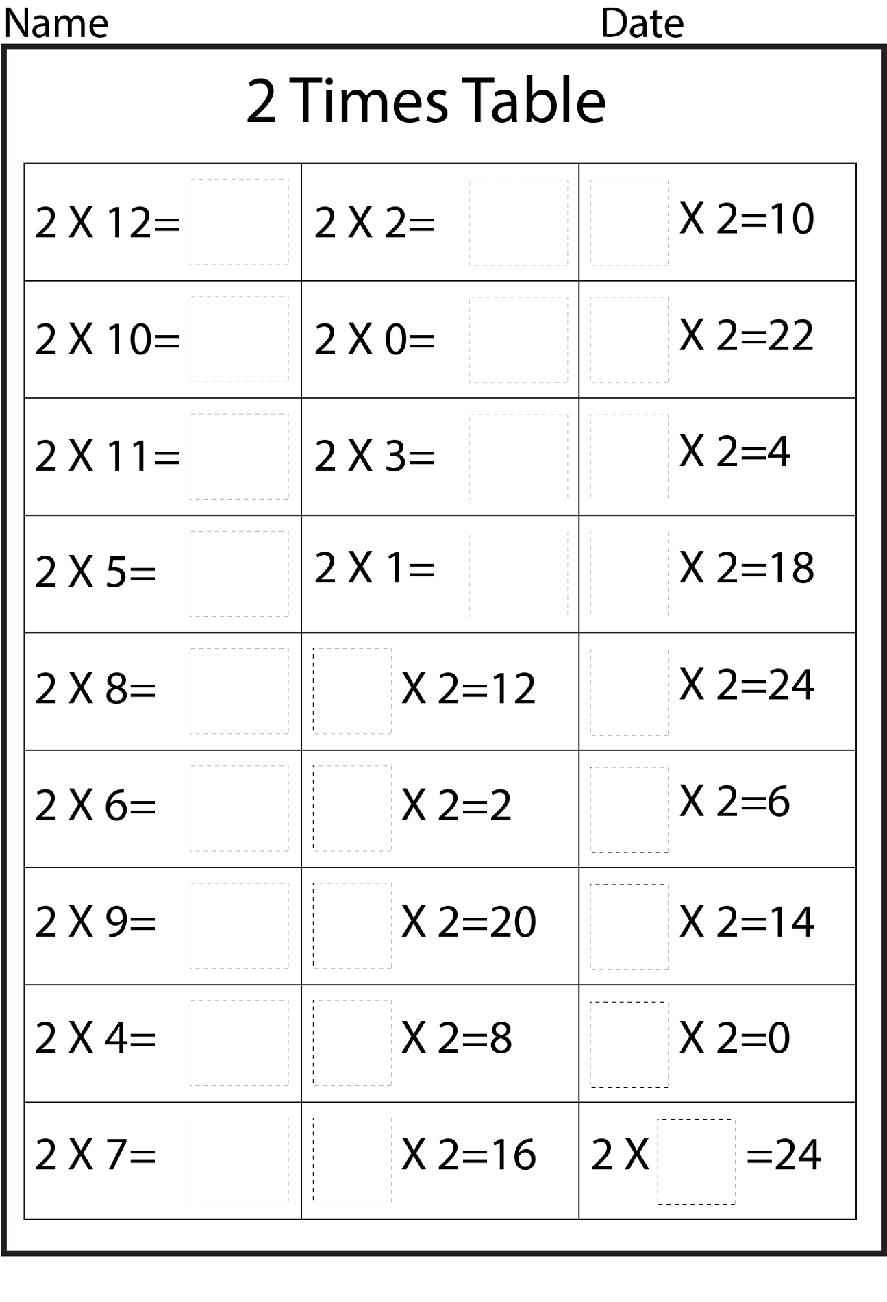 multiplication worksheets 1 and 2 times tables
