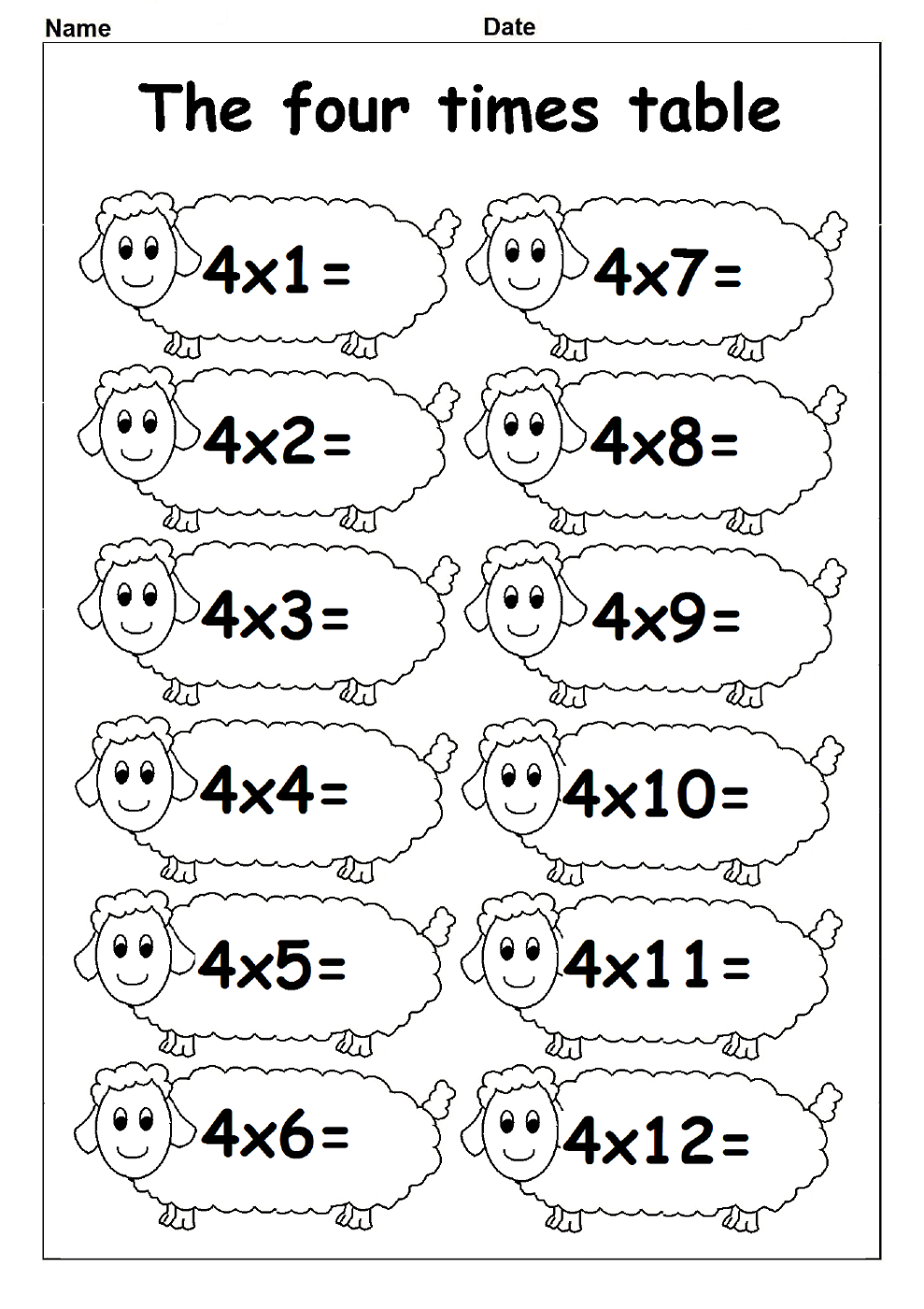 Printable 4 Times Table Worksheets Activity Shelter