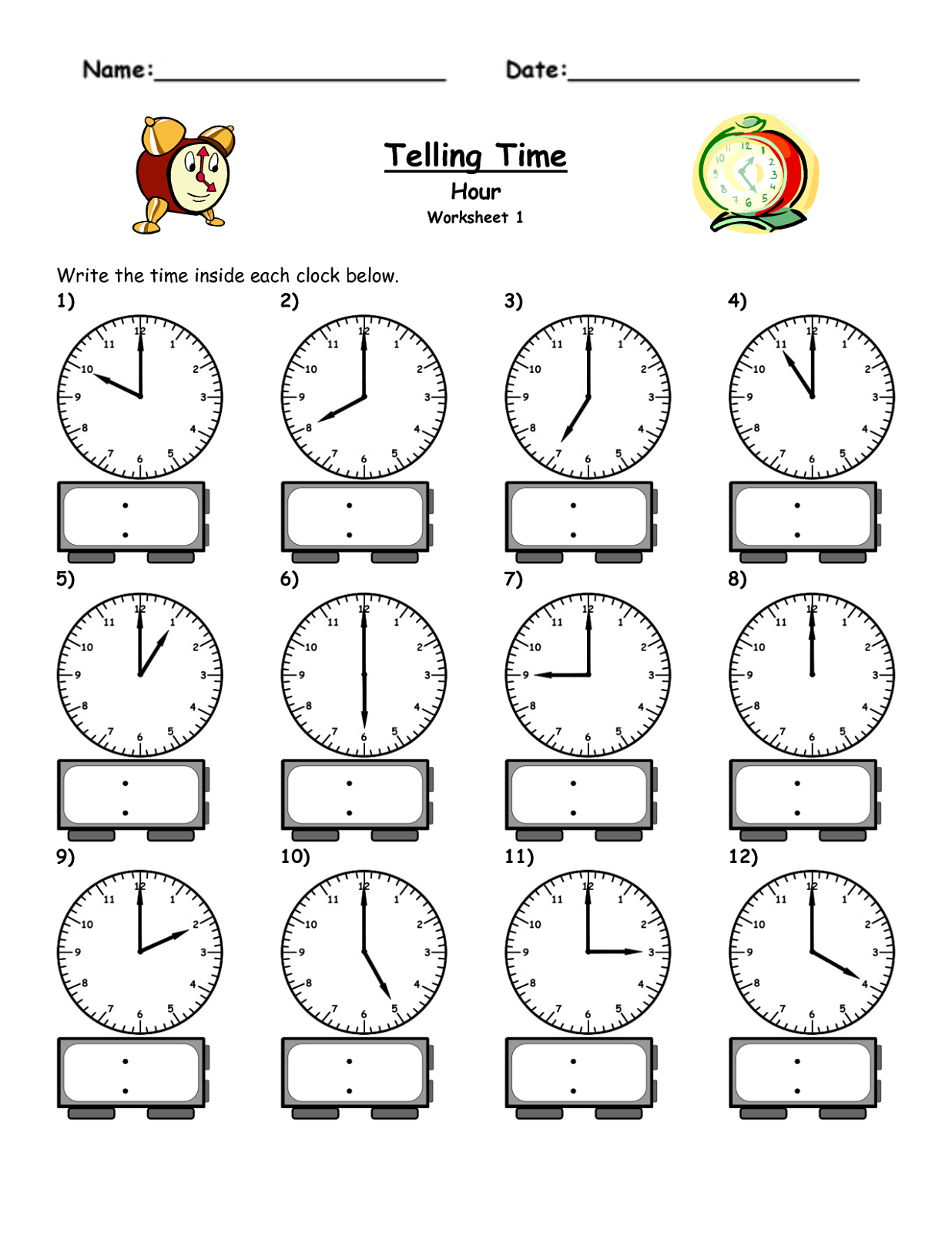 Beginner Time Worksheet For Kindergarten