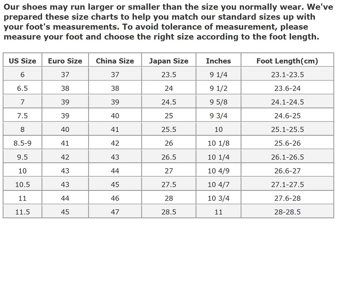 male foot size chart