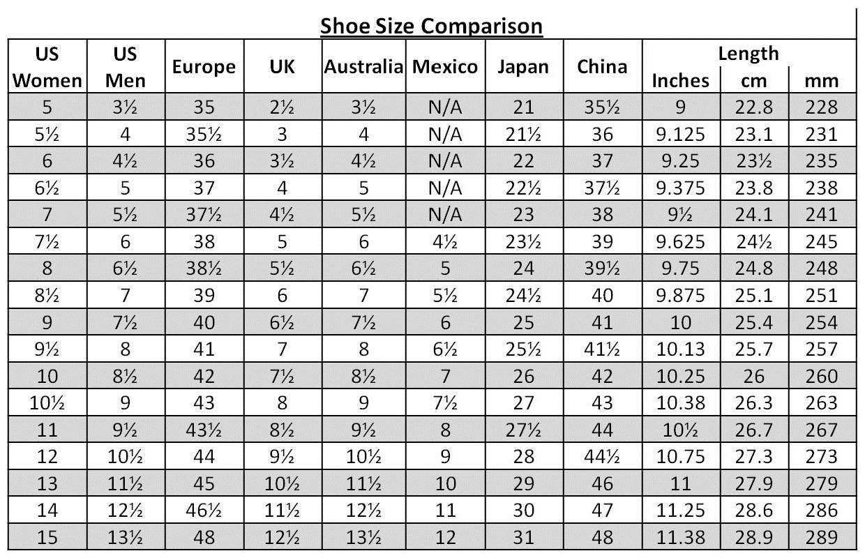 mens to womens size shoe conversion online