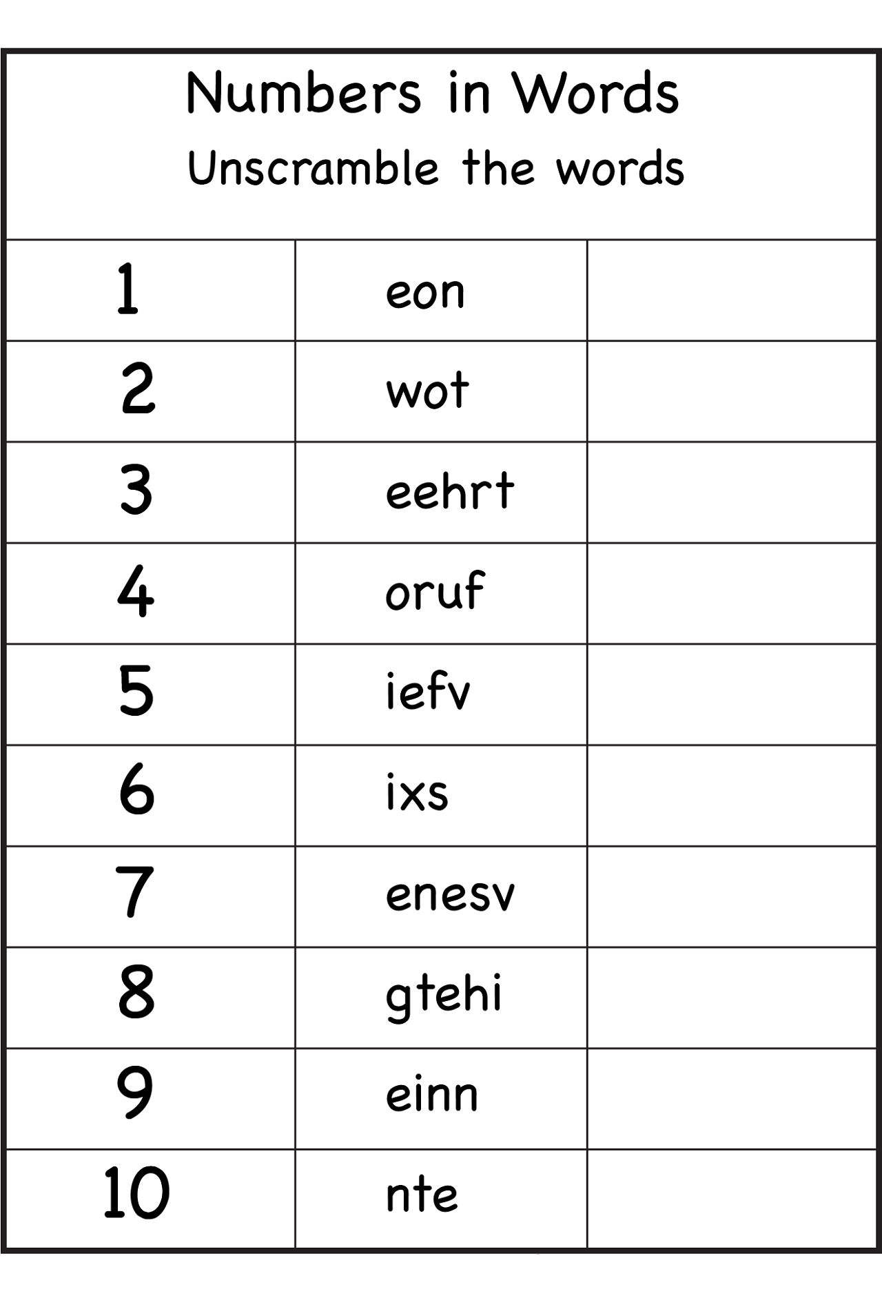Number Words Worksheet For Grade 1