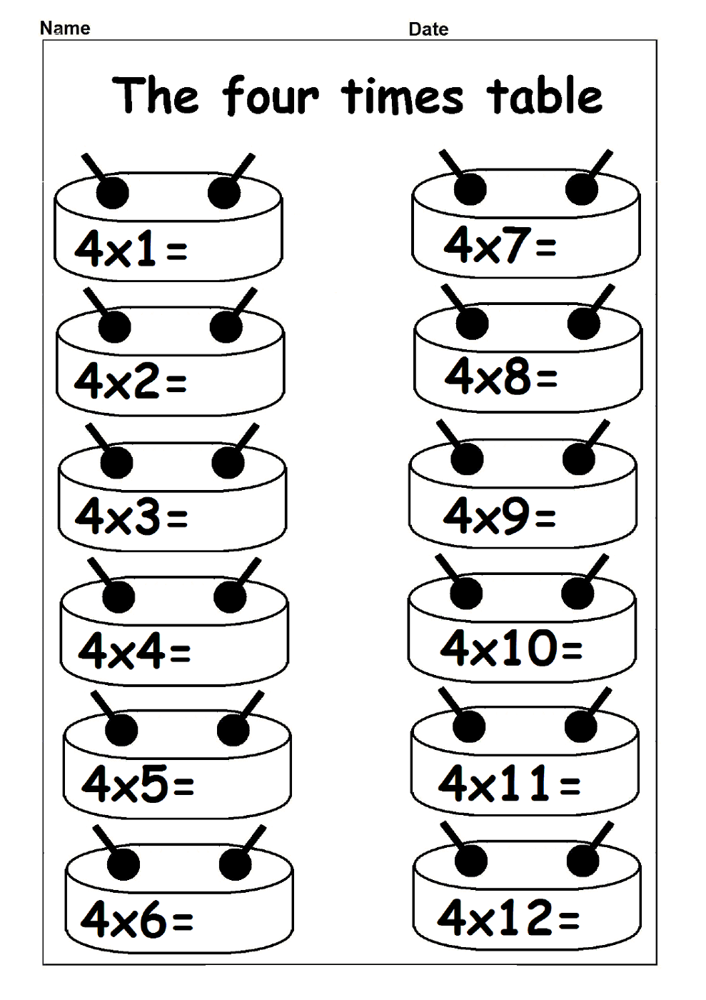 times tables worksheets 12