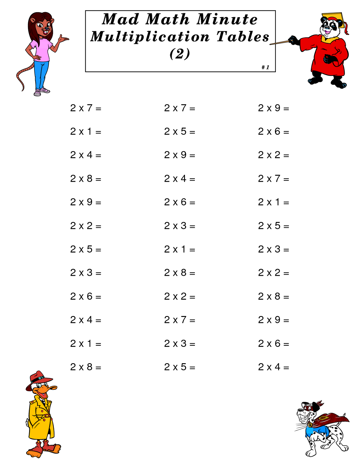 Multiplication Table Drills Worksheet