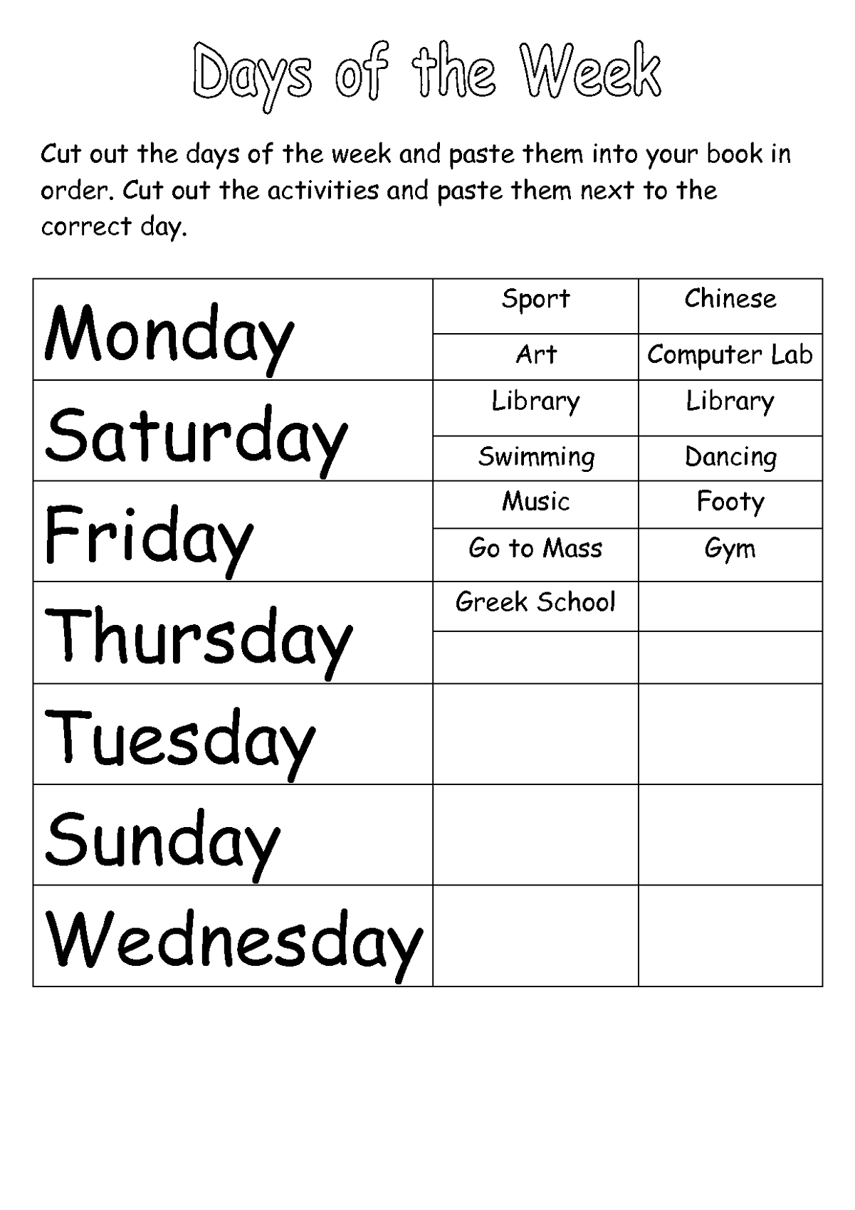 Schedule Worksheets