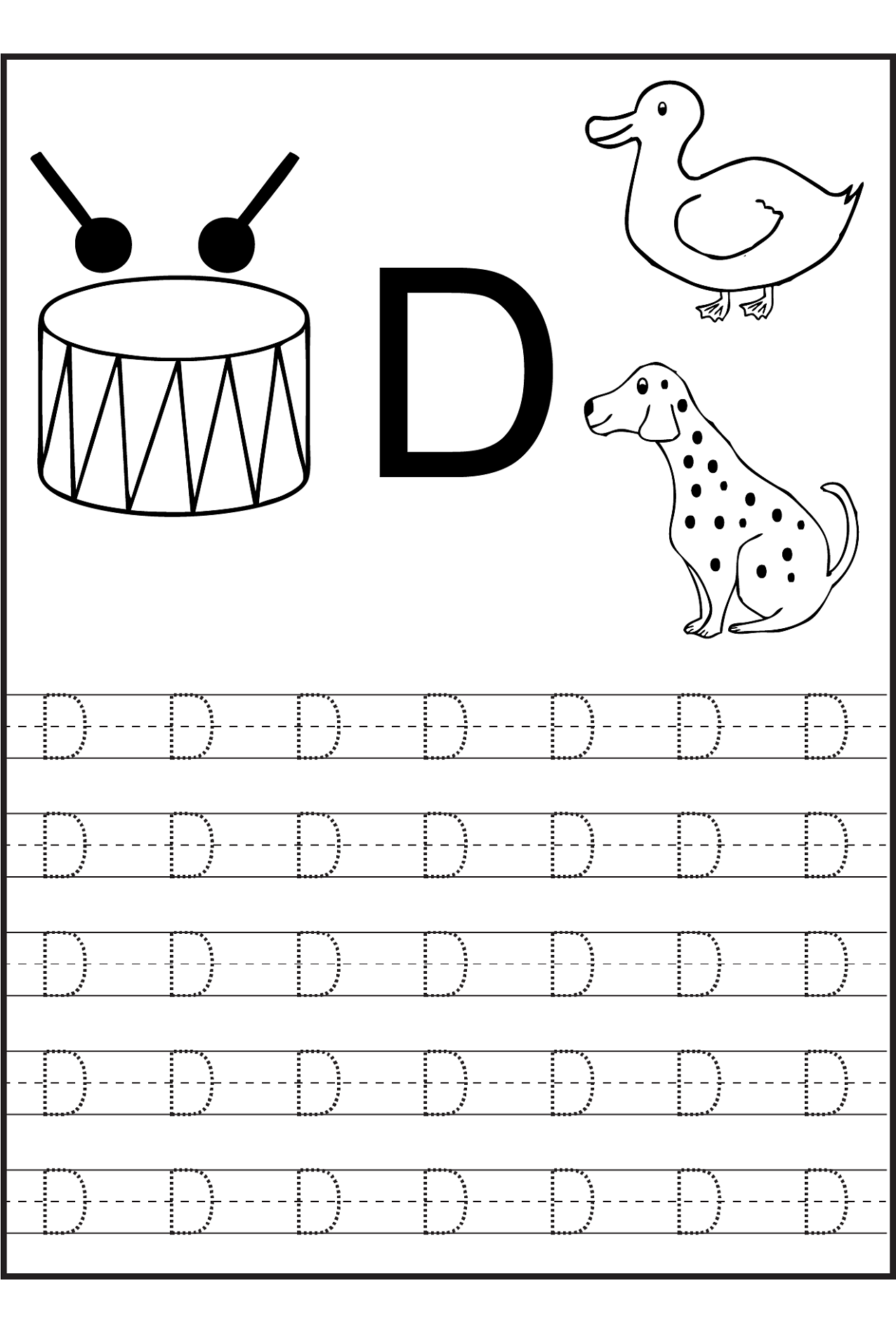printable letter d tracing worksheets for preschool alphabet worksheets ...