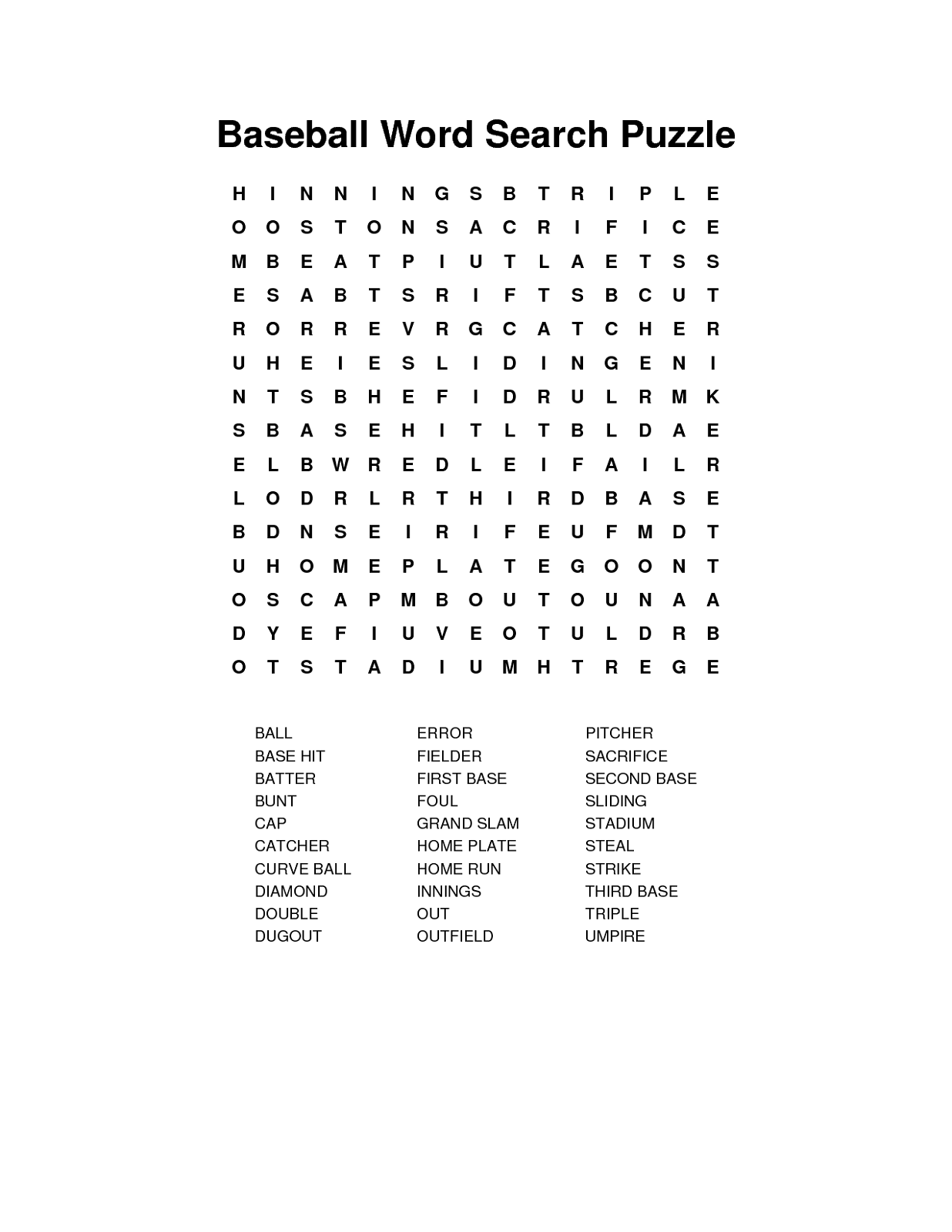 Free Baseball Word Search Activity Shelter