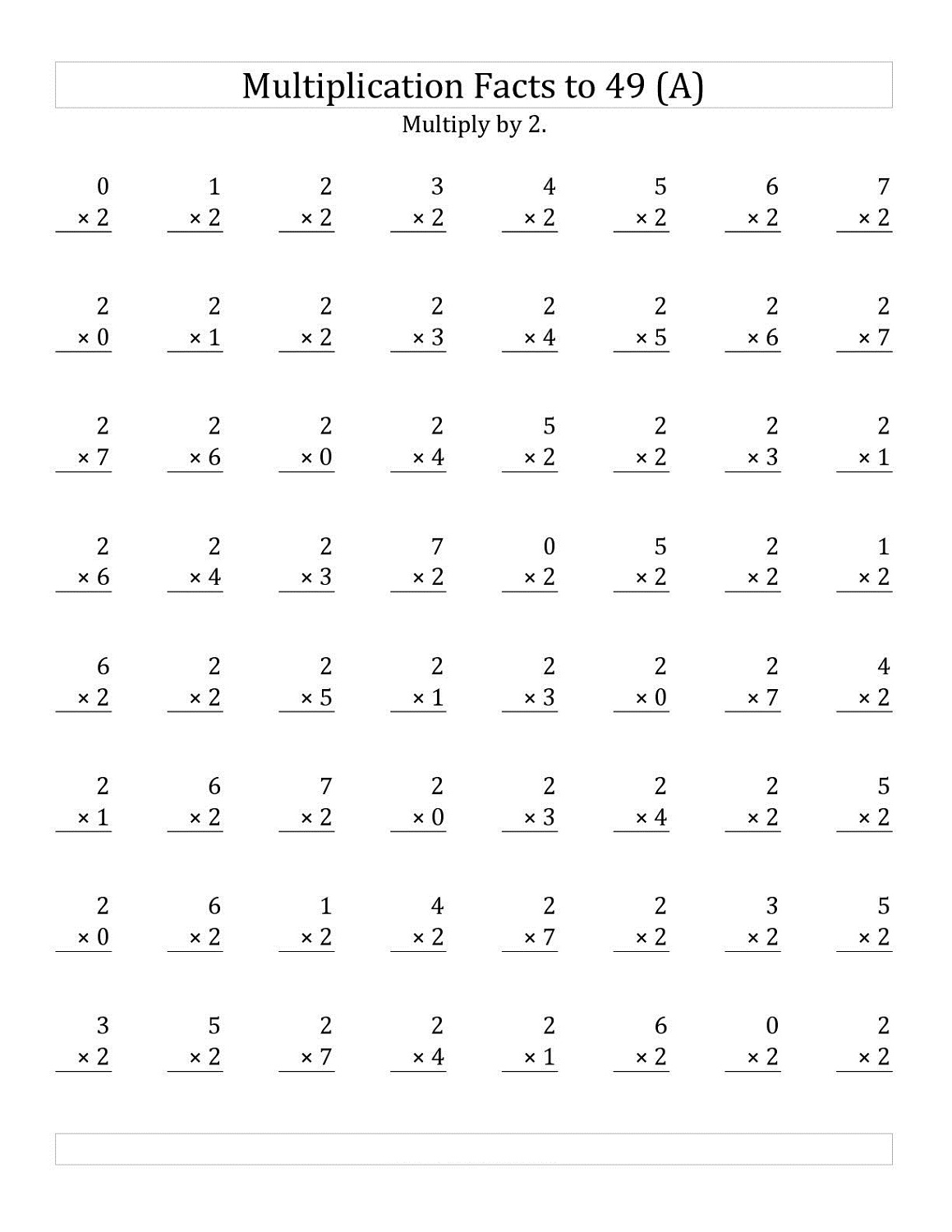 Multiplication Table Worksheet Printable
