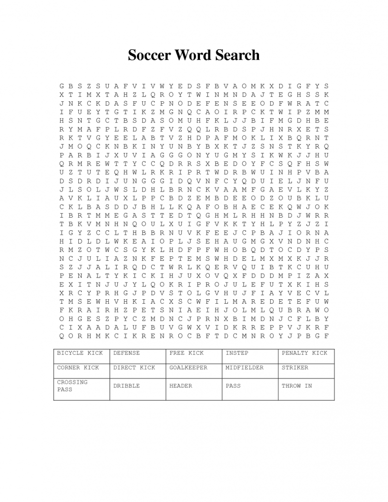 Printable Soccer Word Search Activity Shelter