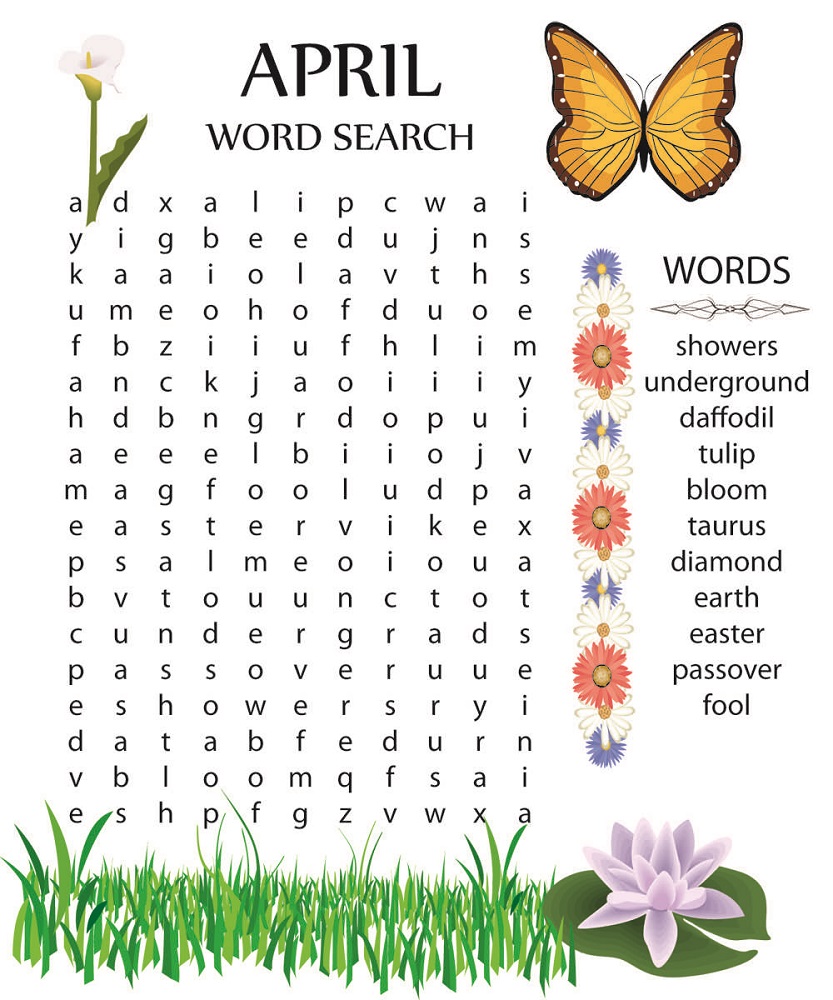 Printable April Word Search Activity Shelter