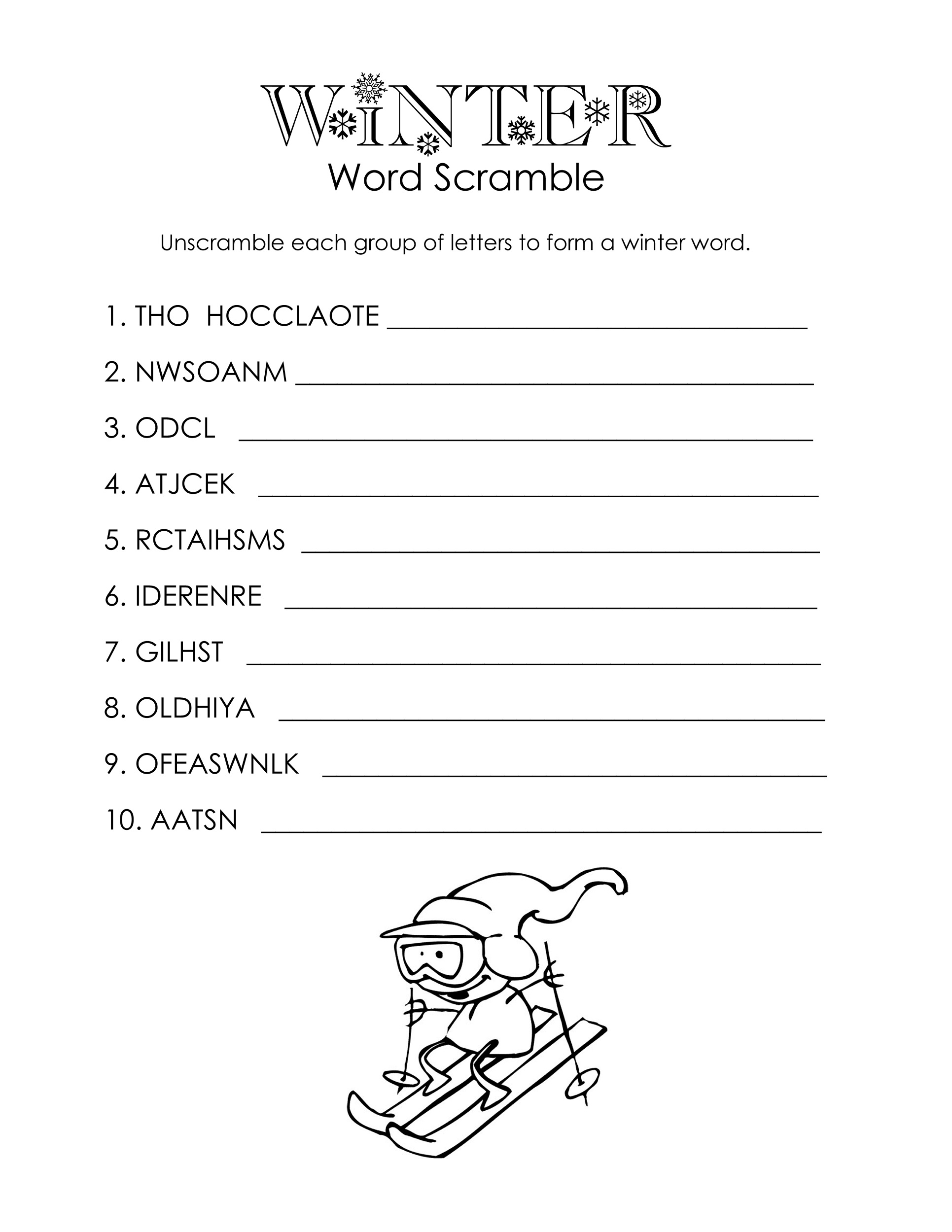 Easy Word Scrambles For Kids Activity Shelter Free Printable Winter 