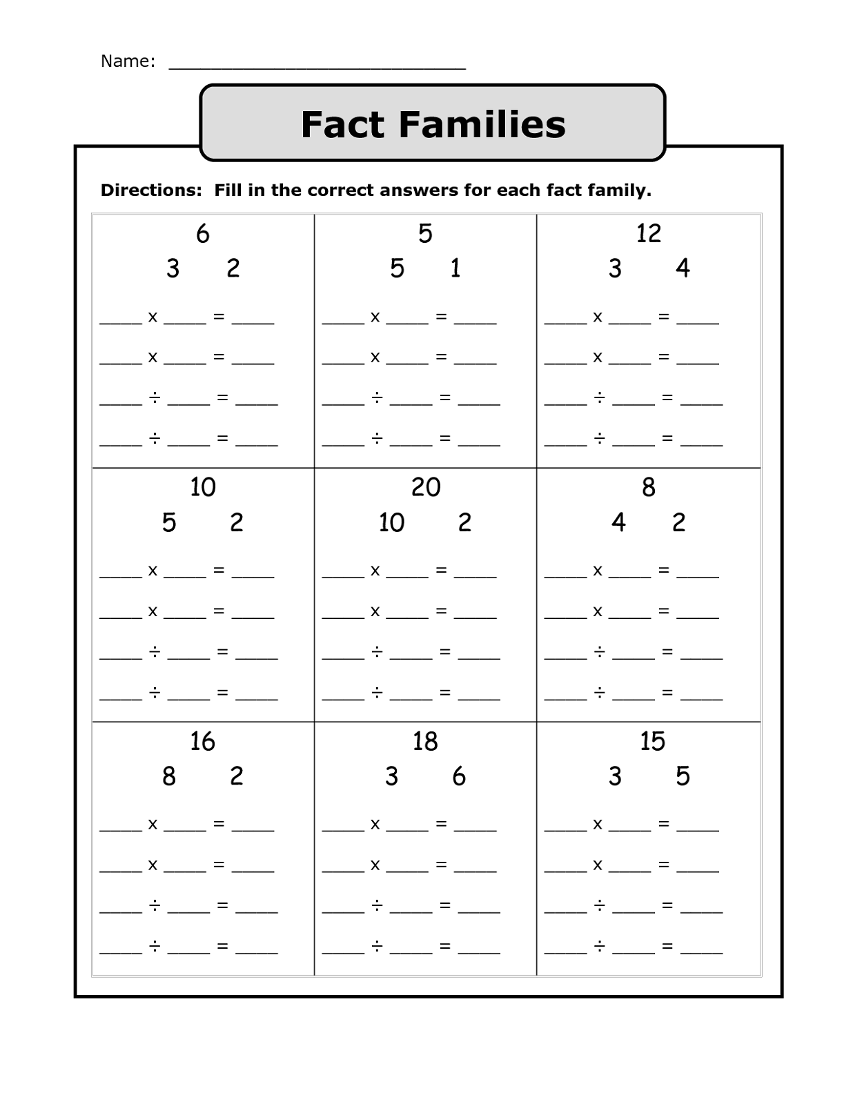 Fact Family Worksheets To Print Activity Shelter