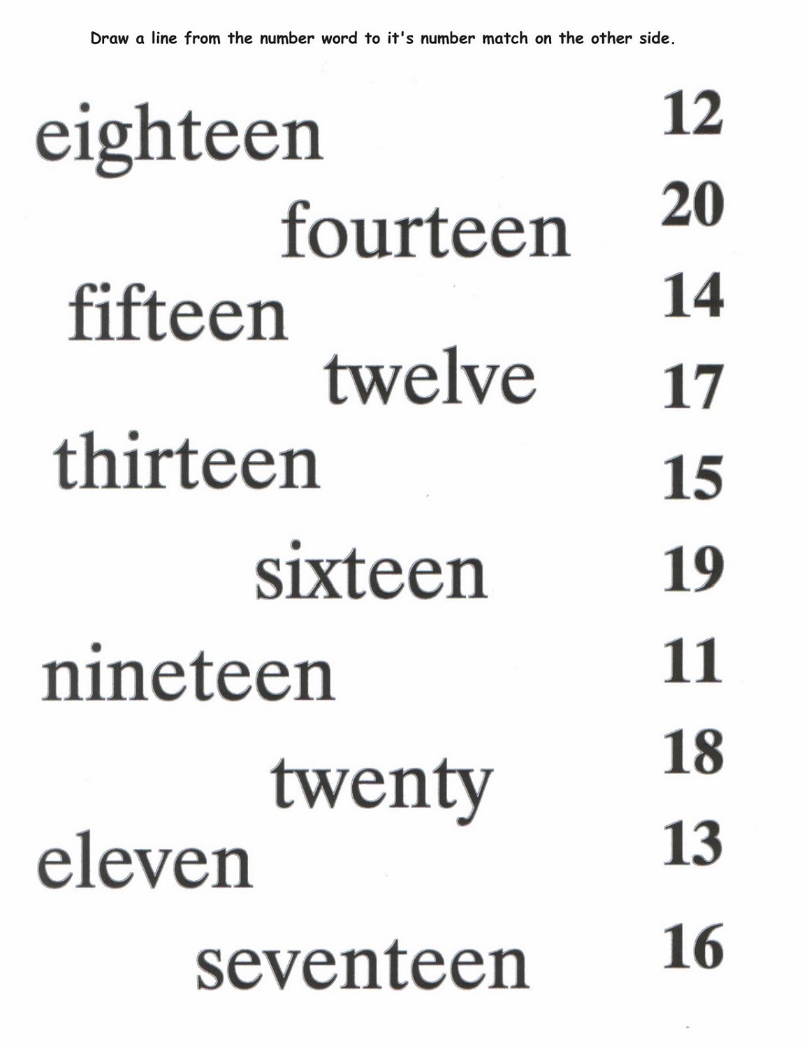 Number Names And Numerals Worksheets Matching