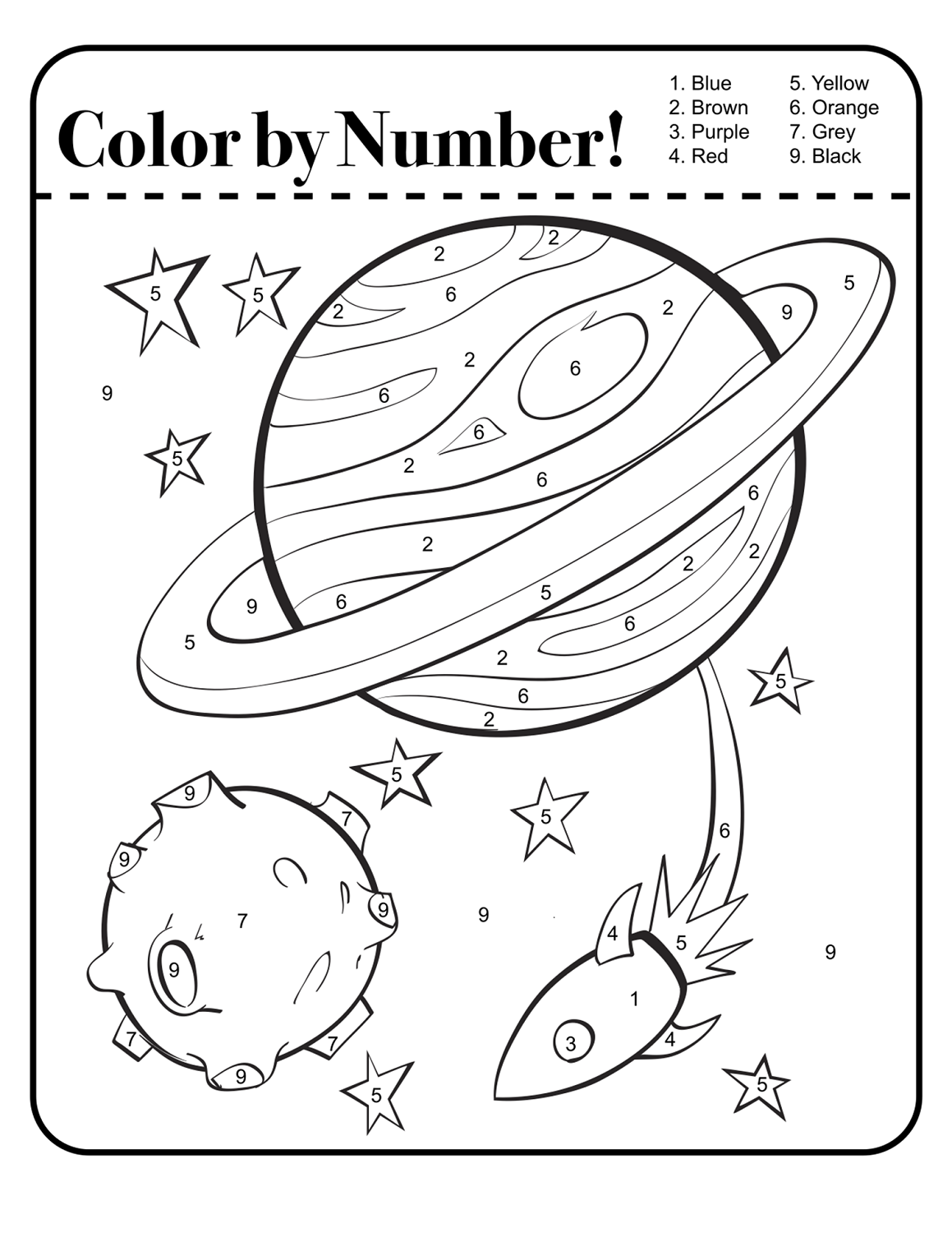 🚀 FREE Printable Outer Space Color By Number Preschool Worksheet