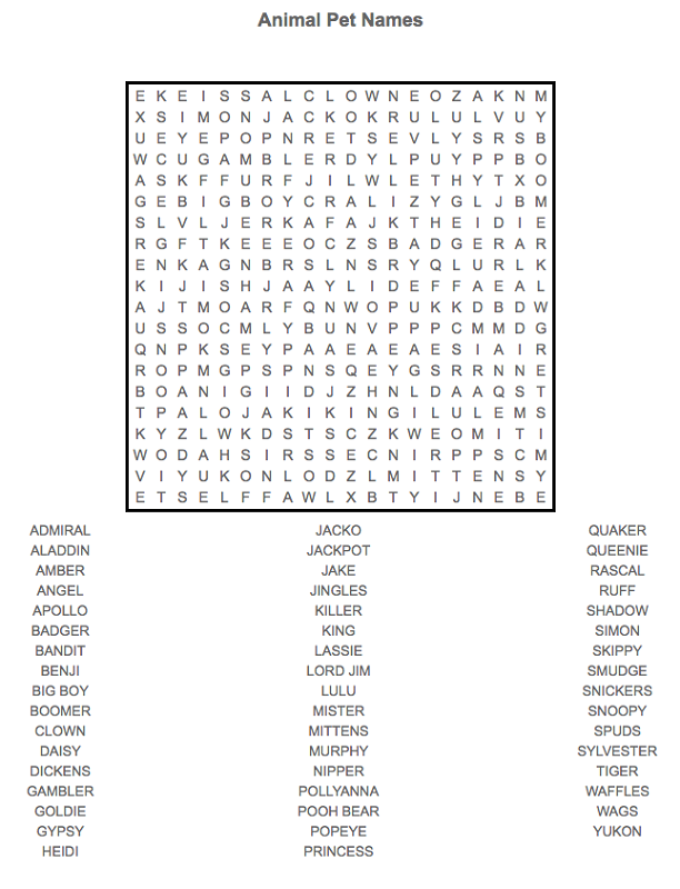 Pet Word Search Printable | Activity Shelter