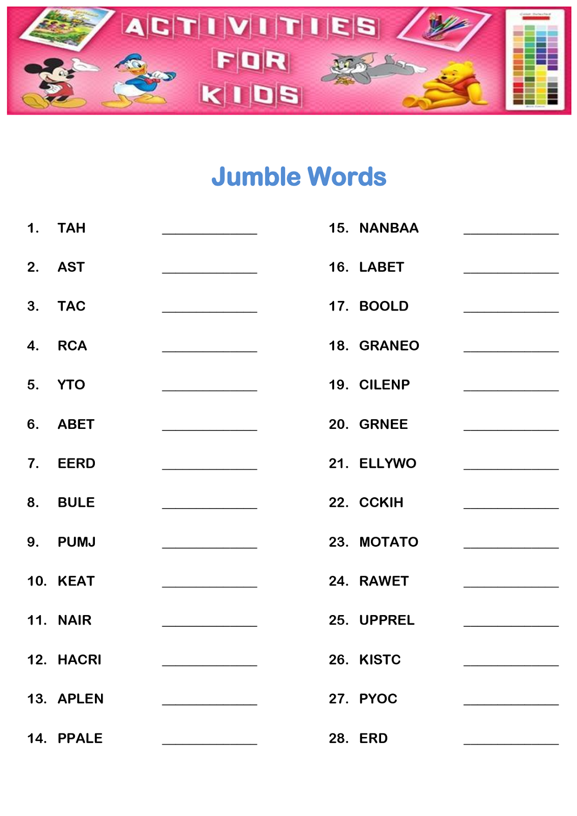 Free Word Scrambles Worksheets Activity Shelter