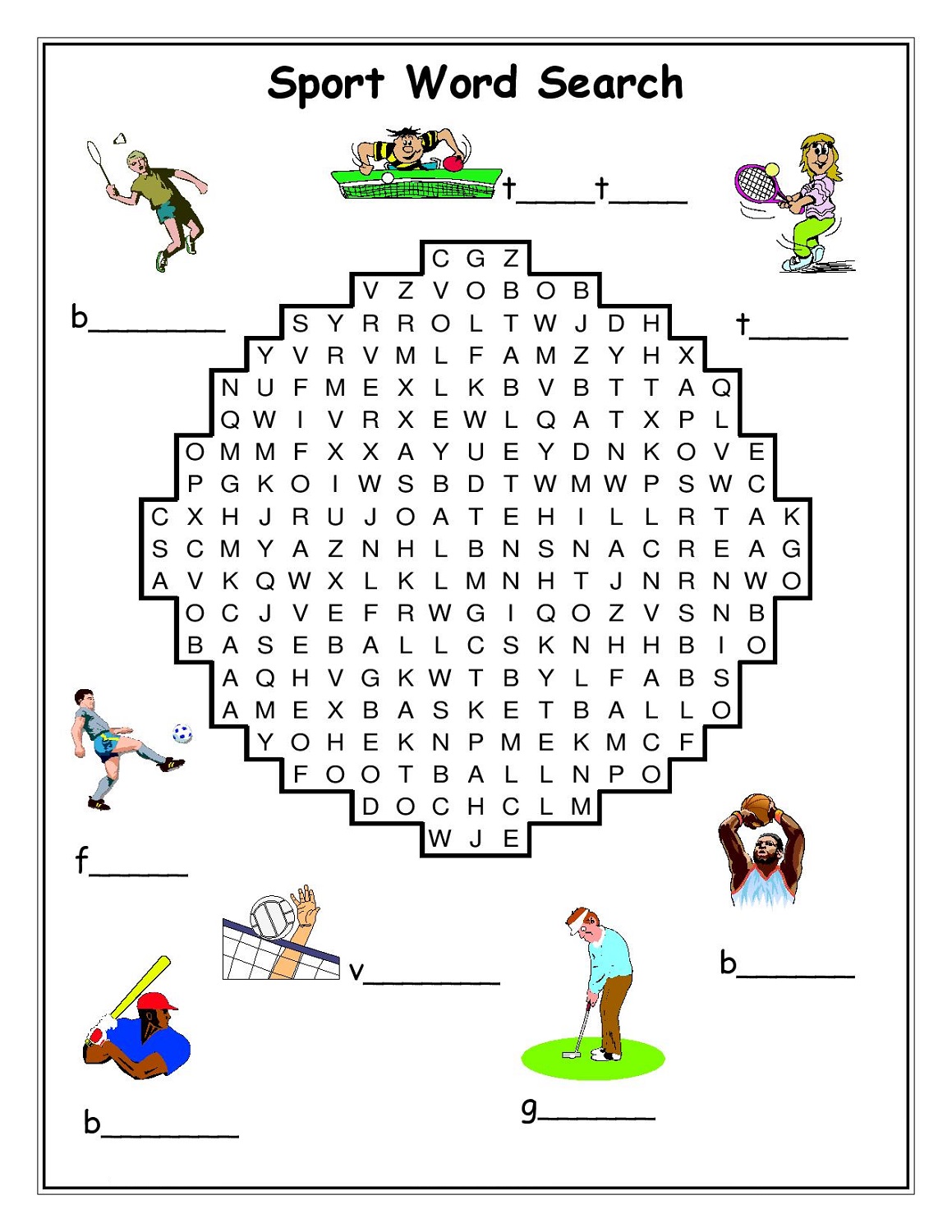 Printable Word Search Sports Activity Shelter