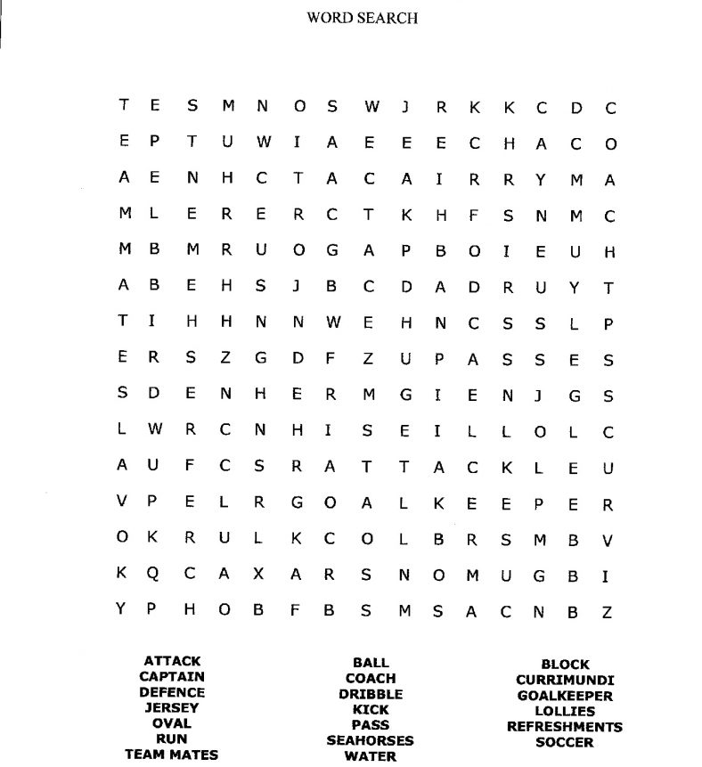 Printable Word Search Sports Activity Shelter