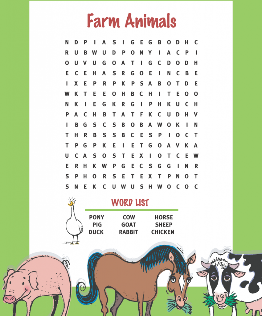 farm animal word search full english worksheets for kids farm - farm ...