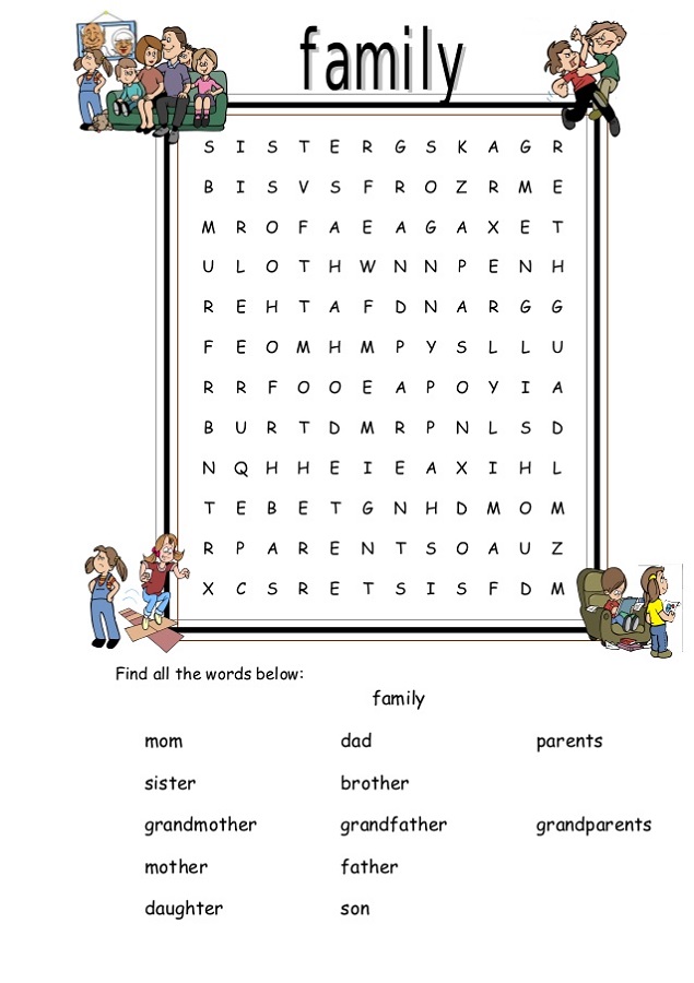 Word Search About Families