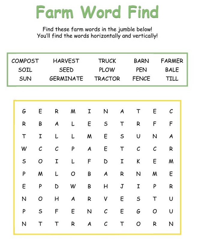 Farm Word Search For Kids Activity Shelter