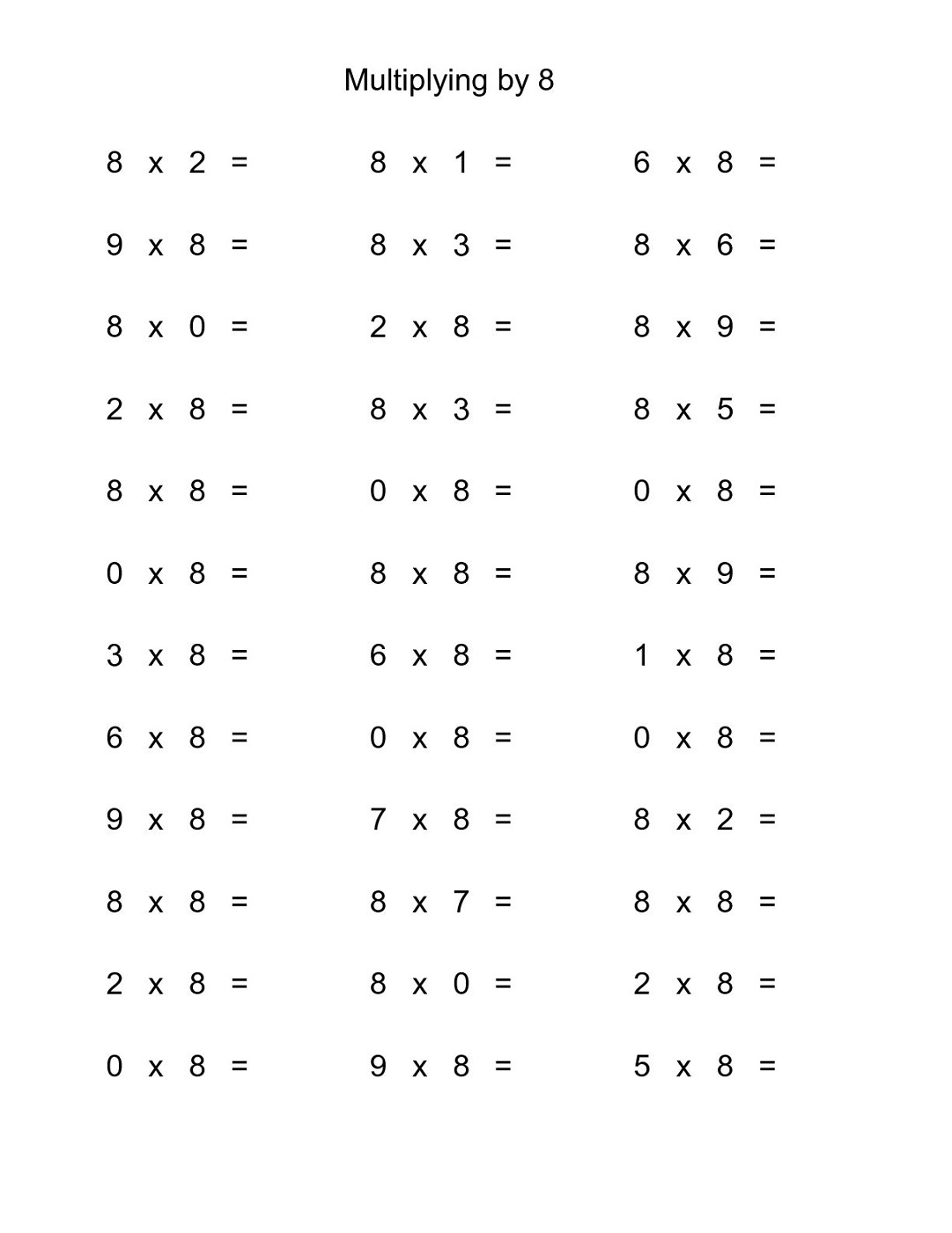 Multiply By 1 Worksheet