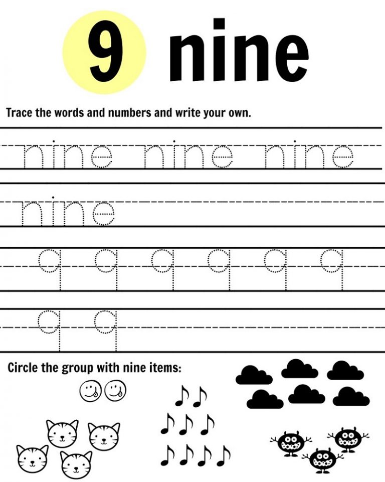 Number 9 Worksheets For Kindergarten